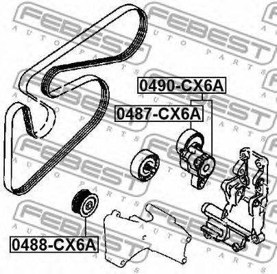 FEBEST 0488-CX6A Deflection/Guide Pulley, v-ribbed belt